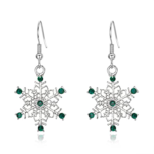 EVER FAITH Damen Ohrringe österreichischen Kristall Winter Party Schneeflocke Haken baumeln Ohrstecker Ohr Schmuck klar Gold-Ton (Grün Silber-Ton) von EVER FAITH