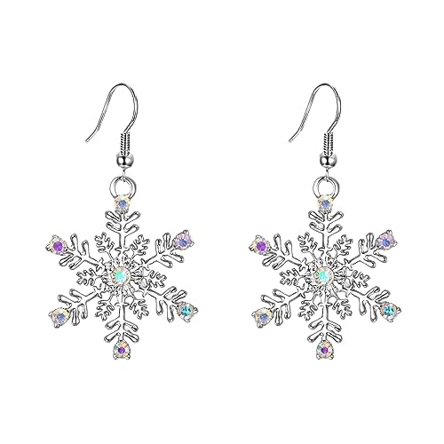 EVER FAITH Damen Ohrringe österreichischen Kristall Winter Party Schneeflocke Haken baumeln Ohrstecker Ohr Schmuck klar Gold-Ton (Schillernd AB Silber-Ton) von EVER FAITH