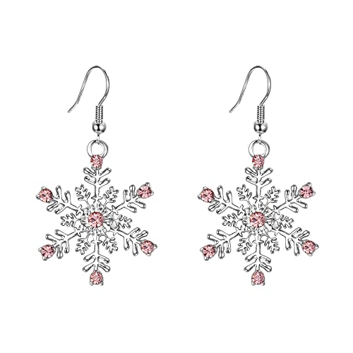EVER FAITH Damen Ohrringe österreichischen Kristall Winter Party Schneeflocke Haken baumeln Ohrstecker Ohr Schmuck klar Gold-Ton (Rosa Silber-Ton) von EVER FAITH