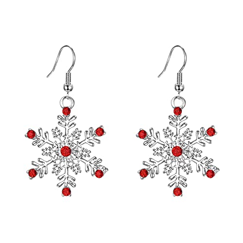 EVER FAITH Damen Ohrringe österreichischen Kristall Winter Party Schneeflocke Haken baumeln Ohrstecker Ohr Schmuck klar Gold-Ton (Rot Silber-Ton) von EVER FAITH