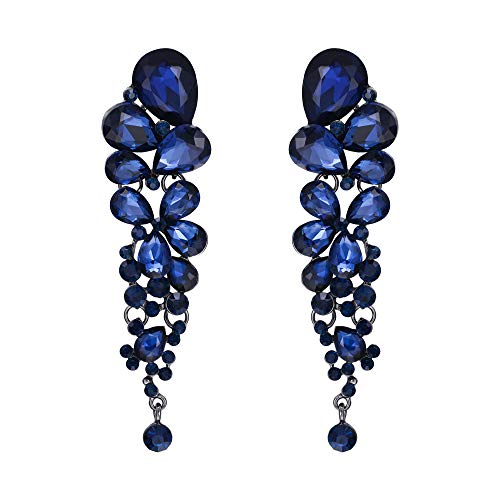 EVER FAITH Damen Ohrringe österreichischen Kristall elegante Wassertropfen Hochzeit Clip-on Ohrhänger Ohr Schmuck baumeln Blau Schwarz-Ton von EVER FAITH