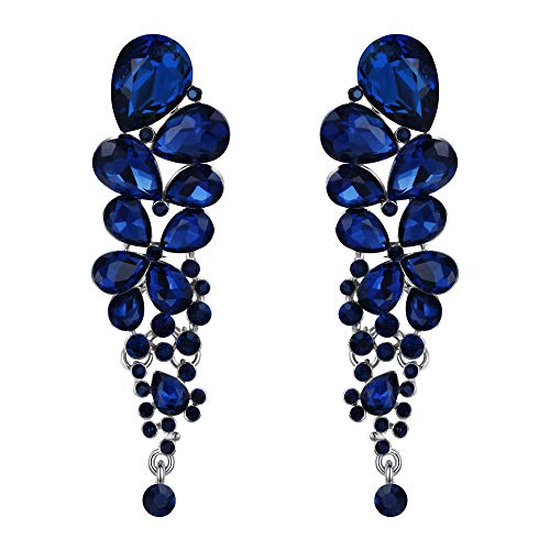 EVER FAITH Damen Ohrringe österreichischen Kristall elegante Wassertropfen Hochzeit Clip-on Ohrhänger Ohr Schmuck baumeln Blau Silber-Ton von EVER FAITH