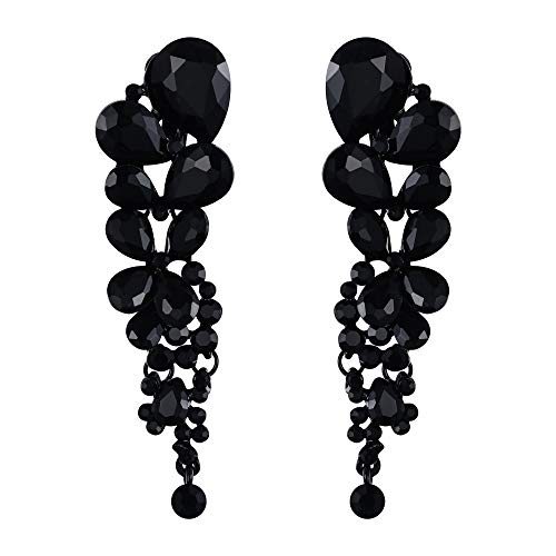 EVER FAITH Damen Ohrringe österreichischen Kristall elegante Wassertropfen Hochzeit Clip-on Ohrhänger Ohr Schmuck baumeln Grau Schwarz-Ton von EVER FAITH