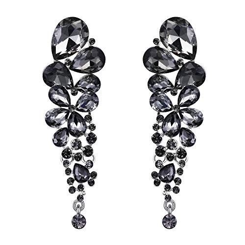 EVER FAITH Damen Ohrringe österreichischen Kristall elegante Wassertropfen Hochzeit Clip-on Ohrhänger Ohr Schmuck baumeln Grau Silber-Ton von EVER FAITH