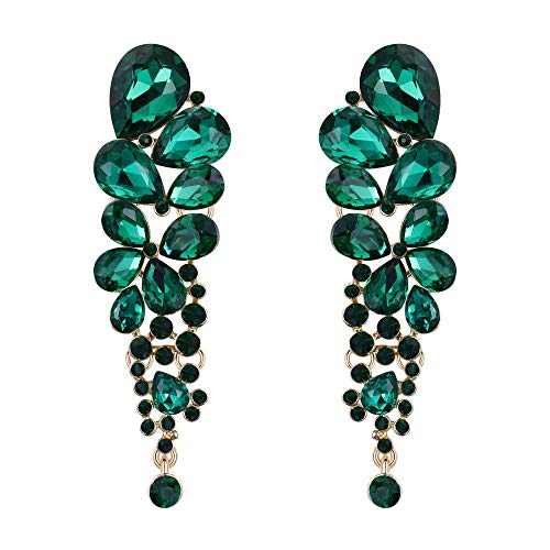 EVER FAITH Damen Ohrringe österreichischen Kristall elegante Wassertropfen Hochzeit Clip-on Ohrhänger Ohr Schmuck baumeln Grün Gold-Ton von EVER FAITH