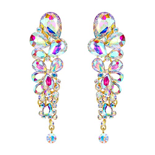 EVER FAITH Damen Ohrringe österreichischen Kristall elegante Wassertropfen Hochzeit Clip-on Ohrhänger Ohr Schmuck baumeln Iridescent Klar AB Gold-Tone von EVER FAITH
