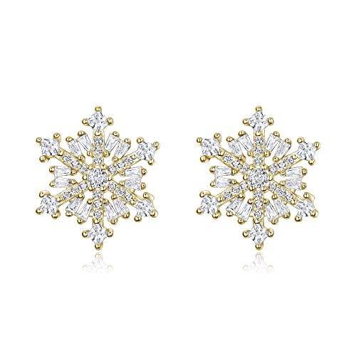 EVER FAITH Damen Ohrstecker 925 Sterling Silber Zirkonia Winter Snow flake Schneeflocke Stud Ohrringe 14K Gold-Ton von EVER FAITH
