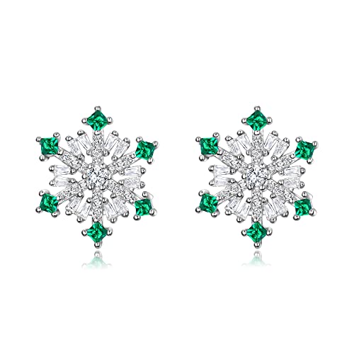 EVER FAITH Damen Ohrstecker 925 Sterling Silber Zirkonia Winter Snow flake Schneeflocke Stud Ohrringe Grün Silber-Ton von EVER FAITH