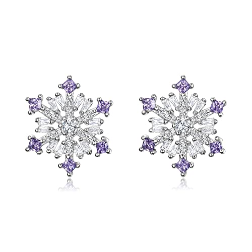 EVER FAITH Damen Ohrstecker 925 Sterling Silber Zirkonia Winter Snow flake Schneeflocke Stud Ohrringe Lila Silber-Ton von EVER FAITH
