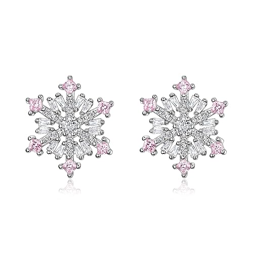 EVER FAITH Damen Ohrstecker 925 Sterling Silber Zirkonia Winter Snow flake Schneeflocke Stud Ohrringe Rosa Silber-Ton von EVER FAITH