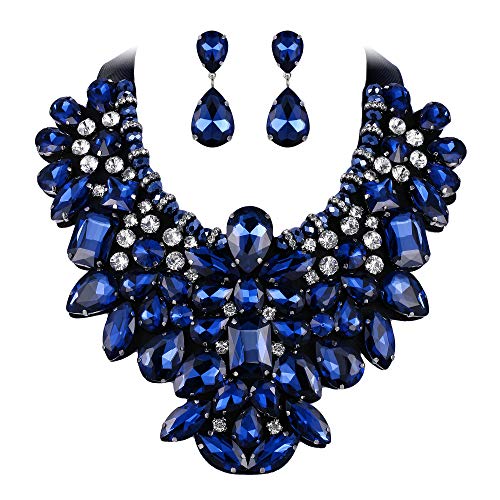 EVER FAITH Damen Schmuckset Kristall Retro Kostüm Statement Halskette Ohrringe Set für Bankett Abschlussball Dunkel-Blau Silber-Ton EVER FAITH Damen Schmuckset Kristall Retro Kostüm Statement Halskette Ohrringe Set für Bankett Abschlussball Dunkel-Blau Silber-Ton von EVER FAITH