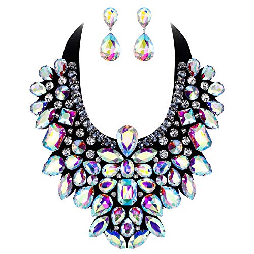 EVER FAITH Damen Schmuckset Kristall Retro Kostüm Statment Halskette und Ohrringe Set für Bankett Prom Klar AB Silber-Ton EVER FAITH Damen Schmuckset Kristall Retro Kostüm Statment Halskette und Ohrringe Set für Bankett Prom Klar AB Silber-Ton von EVER FAITH