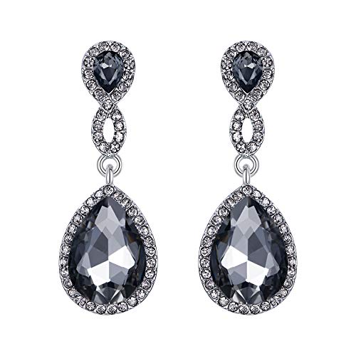 EVER FAITH Damen Strass Kristall Hochzeit Figur 8 Infinity Teardrop durchbohrt Ohrringe Grau Silber-Ton von EVER FAITH