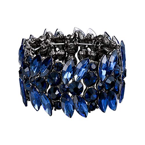 EVER FAITH Damen Stretch Armband Marquise Kristall Art Deco Armkette für Hochzeit Party Blau Schwarz-Ton Silber-Ton von EVER FAITH