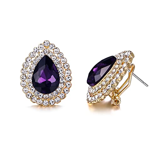 EVER FAITH Damen Tropfen Ohrstecker österreichischen Kristall elegante Wassertropfen Strass Ohrringe Schmuck für Prom Lila Gold-Tone von EVER FAITH