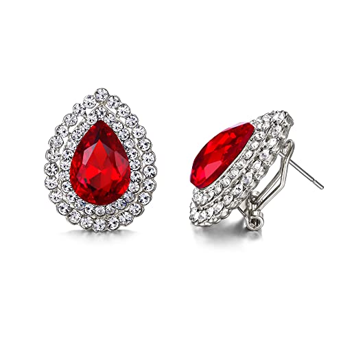 EVER FAITH Damen Tropfen Ohrstecker österreichischen Kristall elegante Wassertropfen Strass Ohrringe Schmuck für Prom Rot Silber-Tone von EVER FAITH
