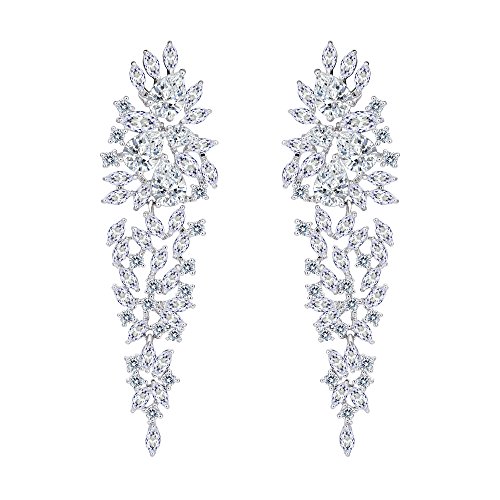EVER FAITH Damen Voll Zirkonia Braut Floral Blatt Cluster Kronleuchter Ohrringe Klar Silber-Ton EVER FAITH Damen Voll Zirkonia Braut Floral Blatt Cluster Kronleuchter Ohrringe Klar Silber-Ton von EVER FAITH