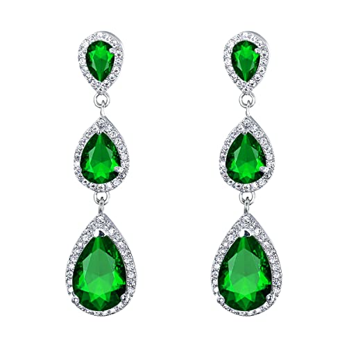 EVER FAITH Damen Zirkonia Hochzeit Braut 3 Teardrop lange baumeln Ohrringe Grün von EVER FAITH
