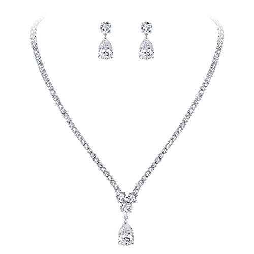 EVER FAITH Damen österreichische kristall Hochzeit Braut einfache Teardrop Halskette Ohrringe Set Klar Silber-ton von EVER FAITH