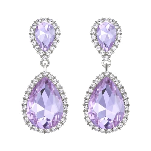 EVER FAITH Damen österreichischen Kristall Hochzeit elegante 2 Teardrop Halo baumeln Ohrringe Lila Silber-Ton von EVER FAITH