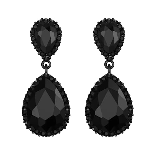 EVER FAITH Damen österreichischen Kristall Hochzeit elegante 2 Teardrop Halo baumeln Ohrringe Schwarz Schwarz-Ton von EVER FAITH