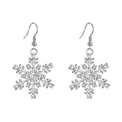 EVER FAITH Damen Ohrringe österreichischen Kristall Winter Party Schneeflocke Haken baumeln Ohrstecker Ohr Schmuck klar Gold-Ton (Klar Silber-Ton) von EVER FAITH