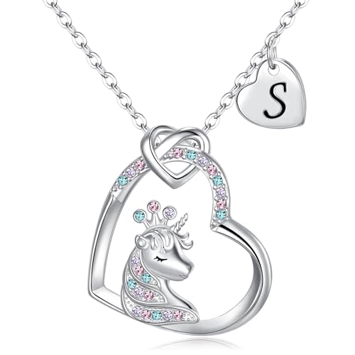 EVER FAITH Einhorn Halskette für Damen Initial S Hypoallergen Regenbogen Krone Unicorn Herz Anhänger Halsketten von EVER FAITH