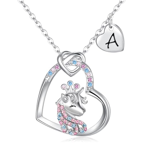 EVER FAITH Einhorn Halskette für Mädchen 925 Sterling Silber Mehrfarbig Cubic Zirconia Glück Einhorn Anhänger Kette Geschenk für Tochter Enkelin (Bunt-A) von EVER FAITH