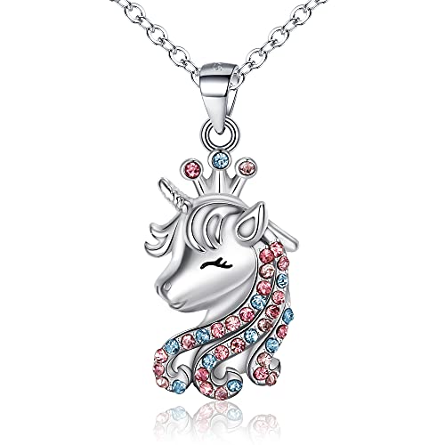 EVER FAITH Einhorn Halskette für Mädchen 925 Sterling Silber Bunt Cubic Zirconia Glück Einhorn Anhänger Kette Geschenk für Tochter Enkelin von EVER FAITH