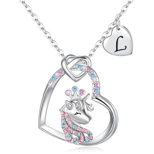 EVER FAITH Einhorn Halskette für Mädchen 925 Sterling Silber Mehrfarbig Cubic Zirconia Glück Anhänger Kette Geschenk für Tochter Enkelin (Bunt-L) von EVER FAITH