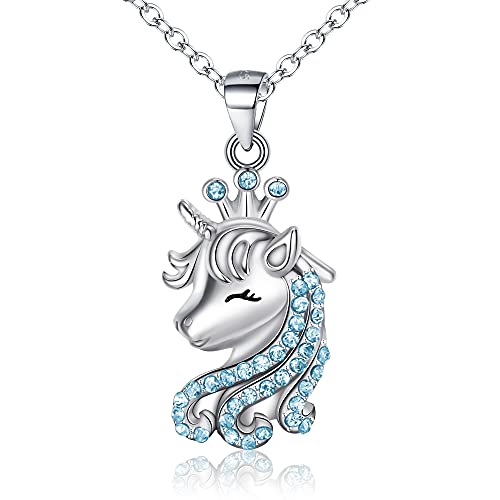 EVER FAITH Einhorn Halskette für Mädchen 925 Sterling Silber Mehrfarbig Cubic Zirconia Glück Einhorn Anhänger Kette Geschenk für Tochter Enkelin Blau von EVER FAITH