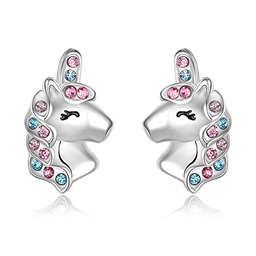 EVER FAITH Einhorn Ohrringe für Mädchen 925 Sterling Silber Multicolor CZ Magische Einhorn Regenbogen Ohrstecker Geburtstag Geschenk für Tochter von EVER FAITH