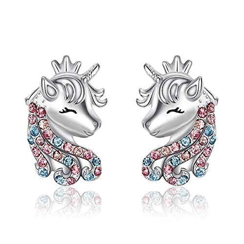EVER FAITH Einhorn Ohrstecker für Mädchen 925 Sterling Silber Mehrfarbig Cubic Zirconia Glück Unicorn Ohrringe Geschenk für Tochter Enkelin Regenbogen von EVER FAITH