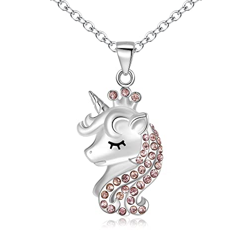 EVER FAITH Einhorn Unicorn Halskette für Mädchen, 925 Sterling Silber Cubic Zirconia Süß Krone Einhorn Lila Anhänger Halskette, Geburtstag Geschenk für Tochter Enkelin von EVER FAITH