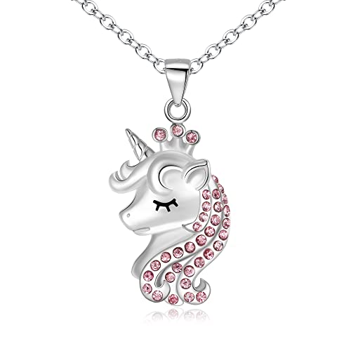 EVER FAITH Einhorn Unicorn Halskette für Mädchen, 925 Sterling Silber Cubic Zirconia Süß Krone Einhorn Rosa Anhänger Halskette, Geburtstag Geschenk für Tochter Enkelin von EVER FAITH