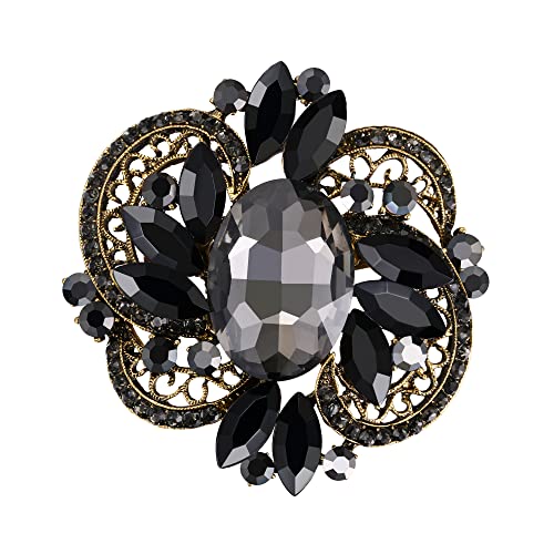 EVER FAITH Elegante Strass-Kristall-Brosche Vintage-inspirierte Symmetrie Marquise Brosche Clip für Damen Schwarz Antik Gold-Tone von EVER FAITH