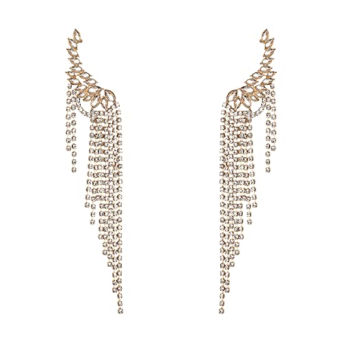 EVER FAITH Engel Flügel Ear Climber mit Lange Quaste Ohrstecker funkelnde Strass Kristall Ohr Crawler Ohrringe Kronleuchter Klar Gold-Ton EVER FAITH Engel Flügel Ear Climber mit Lange Quaste Ohrstecker funkelnde Strass Kristall Ohr Crawler Ohrringe Kronleuchter Klar Gold-Ton von EVER FAITH