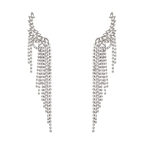 EVER FAITH Engel Flügel Ear Climber mit Lange Quaste Ohrstecker funkelnde Strass Kristall Ohr Crawler Ohrringe Kronleuchter Silber-Ton von EVER FAITH