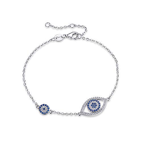 EVER FAITH Evil Eye Armkette 925 Sterling Silber Blau/Weiß Cubic Ziconia Glücksbringer Armband für Damen Mädchen7,5 von EVER FAITH