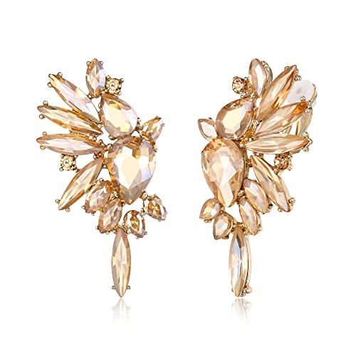 EVER FAITH Flügel Kristall Ohrclips Mode Statement Ohrringe Art Deco bunte Marquise Tropfen Braut baumeln Clip-on für Damen Braun Gold-Tone von EVER FAITH