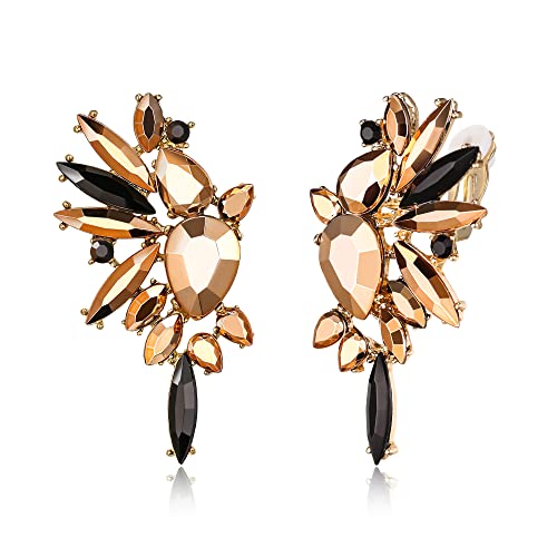 EVER FAITH Flügel Kristall Ohrclips Mode Statement Ohrringe Art Deco bunte Marquise Tropfen Braut baumeln Clip-on für Damen Champagner Gold mit Schwarz Gold-Tone von EVER FAITH