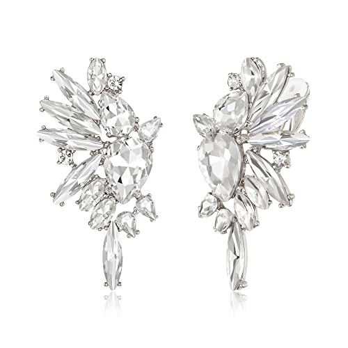 EVER FAITH Flügel Kristall Ohrclips Mode Statement Ohrringe Art Deco bunte Marquise Tropfen Braut baumeln Clip-on für Damen klar Silber-Ton von EVER FAITH