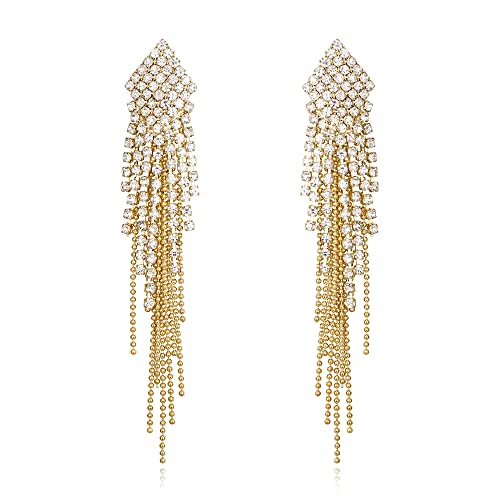 EVER FAITH funkelnde Kristall Quaste Ohrringe Kronleuchter Strass Statement lange baumeln Ohrstecker für Damen Mädchen Party klar Gold-Ton von EVER FAITH