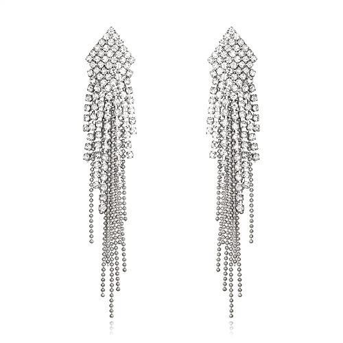 EVER FAITH Funkelnde Kristall Quaste Ohrringe Kronleuchter Strass Statement Lange baumeln Ohrstecker für Damen Mädchen Party klar Silber-Ton EVER FAITH Funkelnde Kristall Quaste Ohrringe Kronleuchter Strass Statement Lange baumeln Ohrstecker für Damen Mädchen Party klar Silber-Ton von EVER FAITH