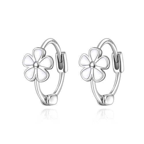 EVER FAITH Gänseblümchen-Ohrringe für Mädchen, 925 Sterling Silber Daisy Blume Huggie Hoop Ohrringe, Mini kleine Reifenknorpel für Tochter von EVER FAITH