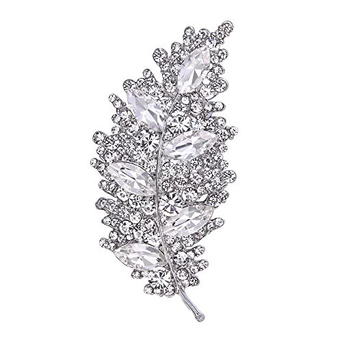 EVER FAITH Gala Runde Brosche aus österreichischem Kristall Vintage inspirierte Blatt Marquise für Frauen Klar Silber-Ton von EVER FAITH