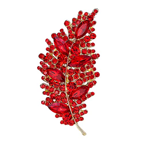 EVER FAITH Gala Runde Brosche aus österreichischem Kristall Vintage inspirierte Blatt Marquise für Frauen Rot Gold-Ton von EVER FAITH