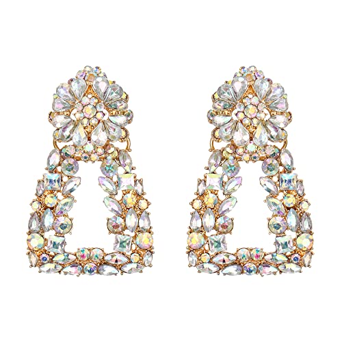 EVER FAITH Geometrische Statement-Ohrringe, große quadratische Dreieck-Baumel-Kristall-Tropfen böhmischen erhöhtes Design Ohrringe Iridescent Klar AB EVER FAITH Geometrische Statement-Ohrringe, große quadratische Dreieck-Baumel-Kristall-Tropfen böhmischen erhöhtes Design Ohrringe Iridescent Klar AB von EVER FAITH