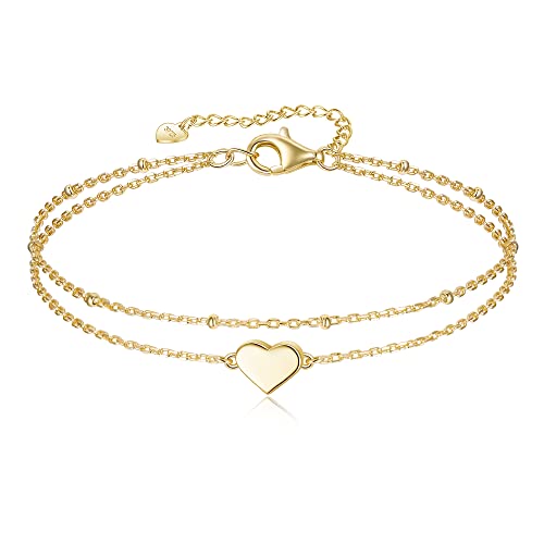 EVER FAITH Geschichtete Fußkettchen Herz Unendlichkeit Figur 8 925 Sterling Silber Klein hypoallergenes verstellbar Fußkette für Damen Gold-Ton von EVER FAITH