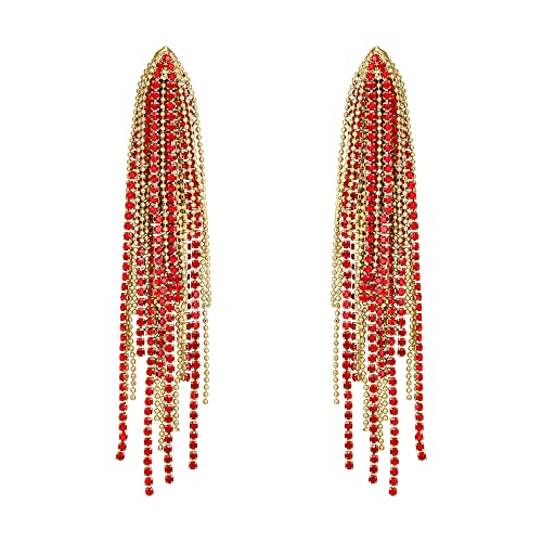EVER FAITH Glitzernde Strass-Kronleuchter-Ohrringe, Kristall Quaste lange baumeln Ohrringe für Damen Mädchen Rotgold-Ton von EVER FAITH